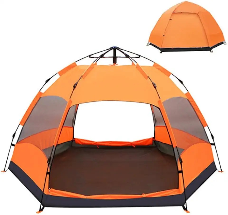 Barraca de Camping Automática Hexagonal, 5-8 Pessoas, Impermeável, Laranja