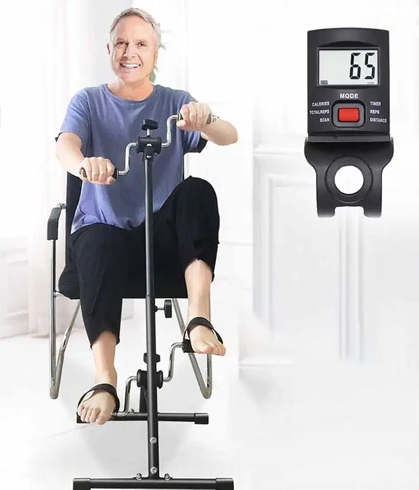 Mini Bicicleta Ergométrica com Monitor, Pedal Exercitador para Idosos - Treino Seguro para Pernas, Braços e Joelhos em Casa, Altura Ajustável, Ideal para Fitness de Idosos e Reabilitação em Domicílio