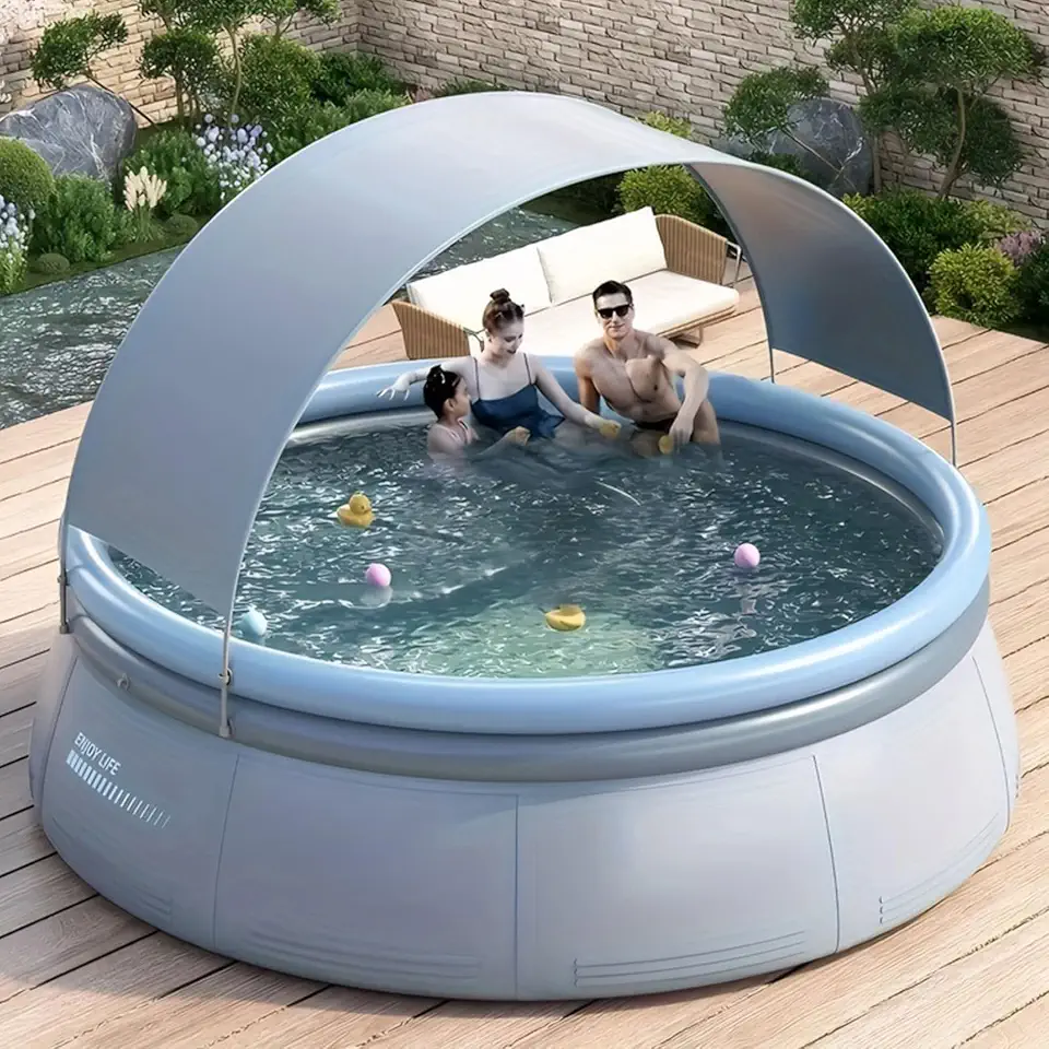 Piscina Inflável Redonda 3,00m x 66cm Toldo, 4.500 Litros, Piscina para Crianças, Famílias e Adultos, Jardim e Gramado, Material PVC Espessado