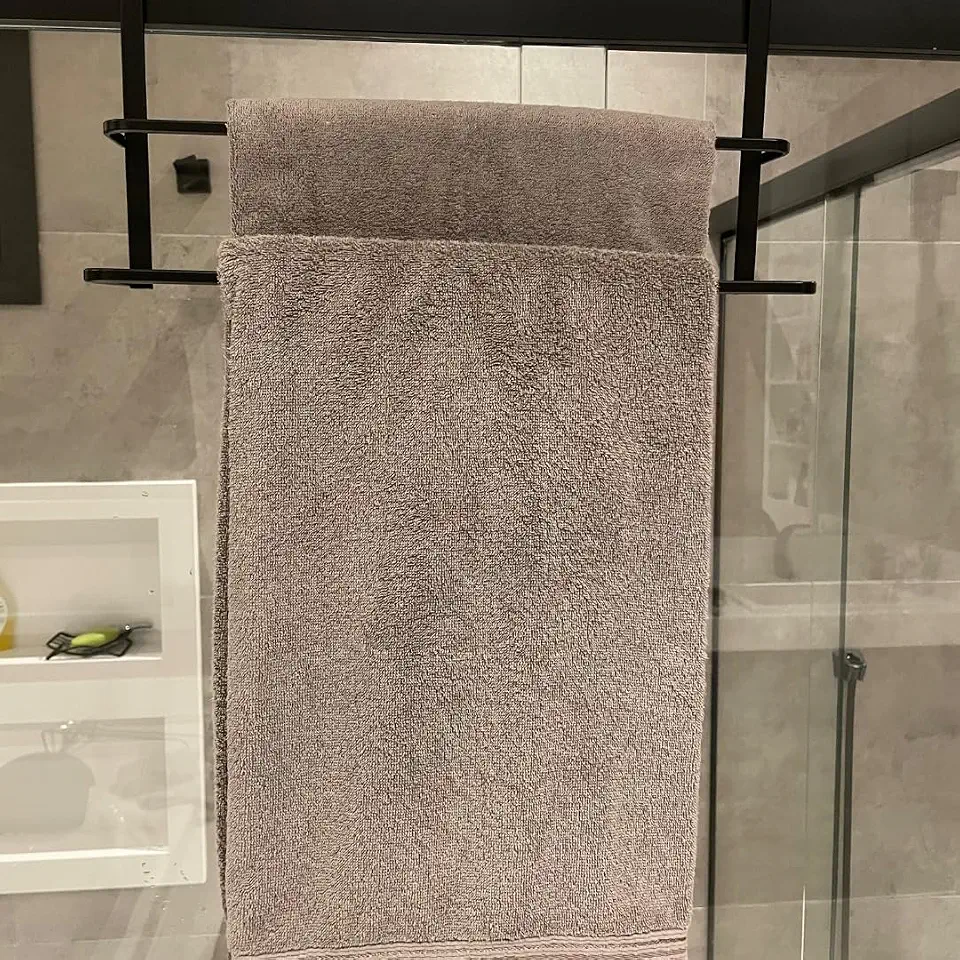 SUPORTE TOALHEIRO DUPLO PARA BOX BANHEIRO PORTA TOALHA DUPLO BOX REFORÇADO (Preto)