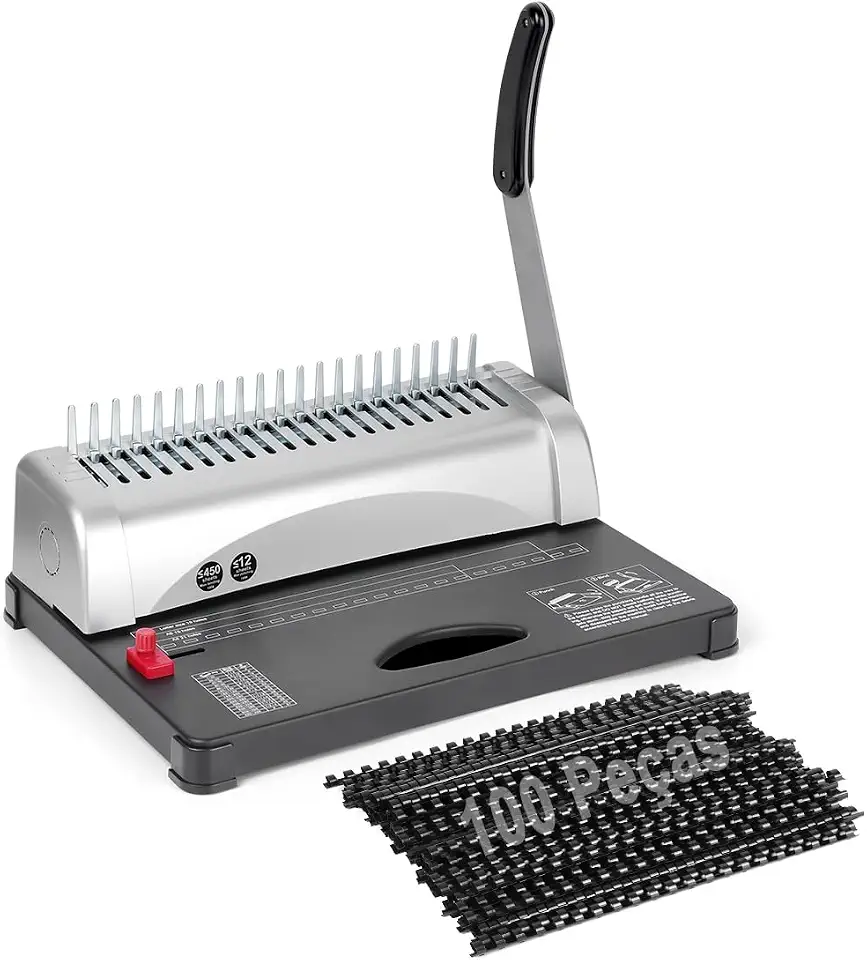 3-5MM Margem, Máquina de Encadernação, Encadernadora Perfuradora para Espiral, Suporte para Papel A4 E A5, 21 Furos Máquina de Encadernação, Corte 12 Folhas Ao Mesmo Tempo, Encadernação 450 Folhas