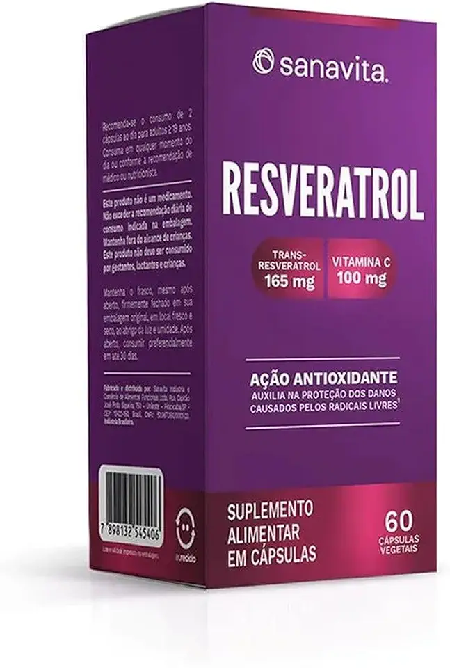 Sanavita - Resveratrol com Vitamina C - Suplemento Antioxidante para Saúde Celular - 60 Cápsulas