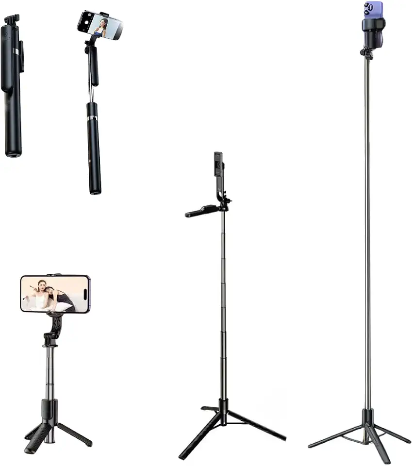Tripé Bastão de Selfie 3 em 1 – Compacto e Extensível até 1,70 m de Altura, Controle Bluetooth, Rotação 360° – Para Gravações, Reels, TikTok, YouTube, iPhone e Android