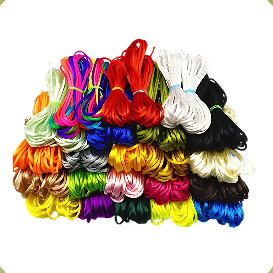 Kit 10 cores Fio de Seda 1mm Cordão Cetim Rabo de Rato Macramê Artesanato 100m Fio Transas Pulseiras Chinelos