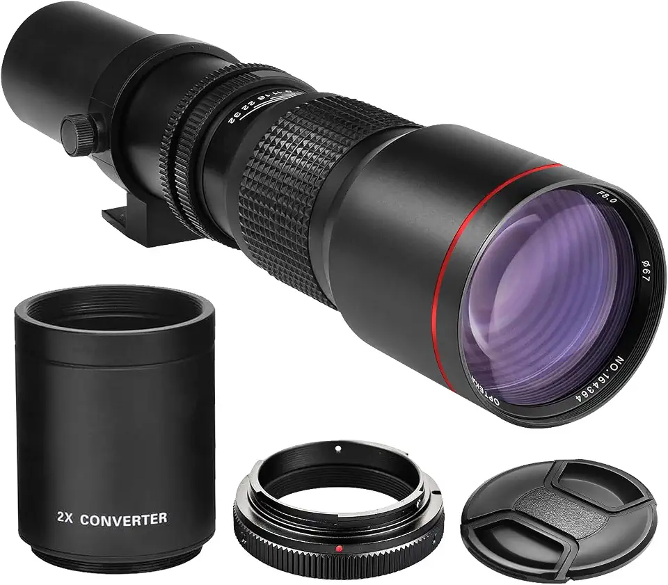 Lente teleobjetiva manual de alta potência 500 mm/1000 mm f/8 para Nikon D500, D600, D610, D700, D750, D800, D810, D850, D3100, D3200, D3300, D3400, D3500, D5000. 0, D52 00, D5300, D5500, D5600 D7200