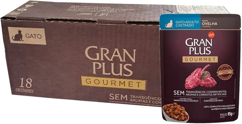 GRANPLUS SACHÊ GOURMET GATO CASTRADO OVELHA 85g - pack com 18 unidades