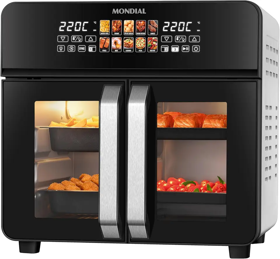 MONDIAL Air Fryer Forno 25L French Door, Preto/Inox, 2000W, 110V - AFDO-25L-FD