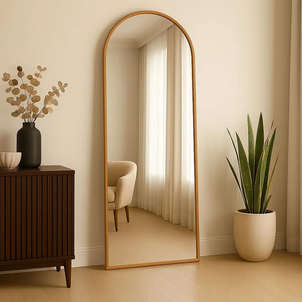 Espelho de Corpo Inteiro 40cm x 120cm Grande de Chão Portal Moldura Couro Decoração para Sala Loja Closet (Caramelo)