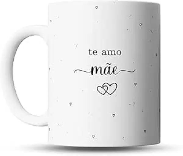 Caneca de Porcelana Premium "Te Amo Mãe" 325ml – Presente Criativo para Dia das Mães, Aniversário e Natal – Branca com Detalhes Minimalistas e Corações.
