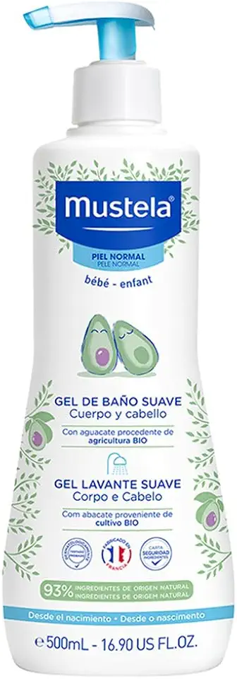 Mustela Gel Lavante Suave 500ml - Sabonete Líquido Corpo e Cabelo Infantil - 93% de Ingredientes de Origem Natural - Seguro Desde o Nascimento