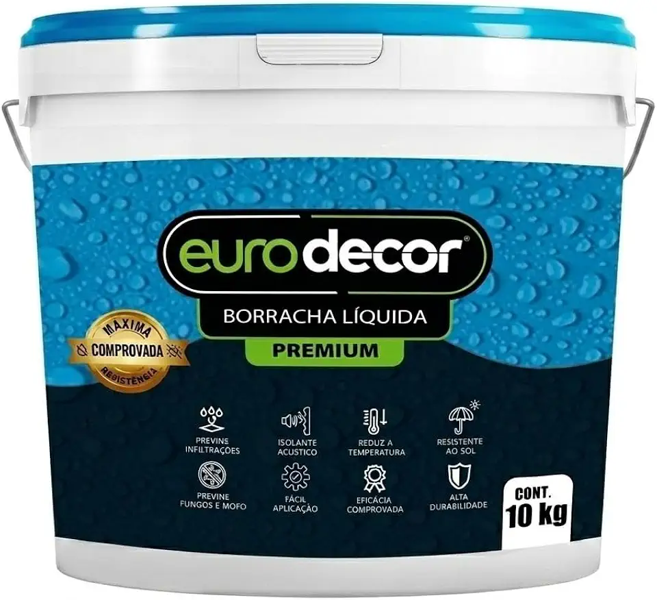 Euro Decor Tinta Borracha Líquida Flexível Premium 10kg - Impermeabilização Total, Flexível e Resistente a Fissuras para Telhados, Reboco e Metal - Isolante Térmico contra Infiltrações (Branco Neve)