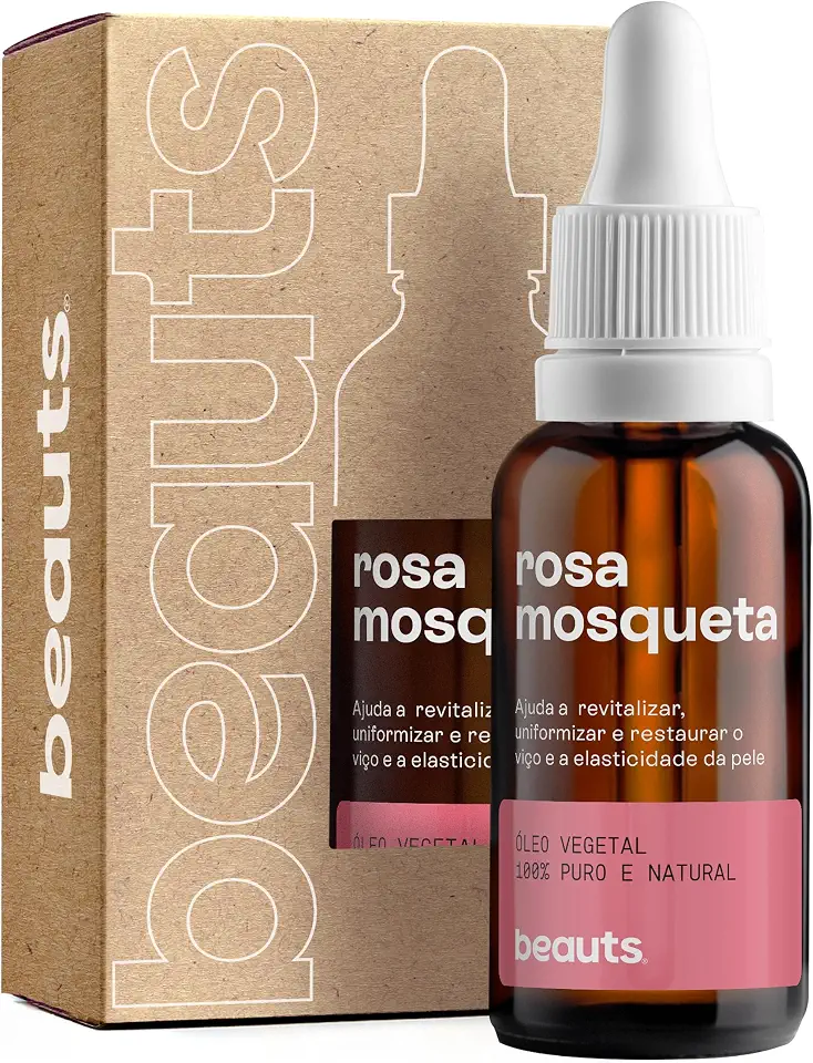 Óleo de Rosa Mosqueta - Puro, Uniformizador, Hidratante e Antioxidante - Para Manchas, Rugas, Estrias e Melhor Elasticidade - Uso Facial, Oleo Corporal e Cabelos - 100% Pura Natural Vegano - 30 mL Beauts