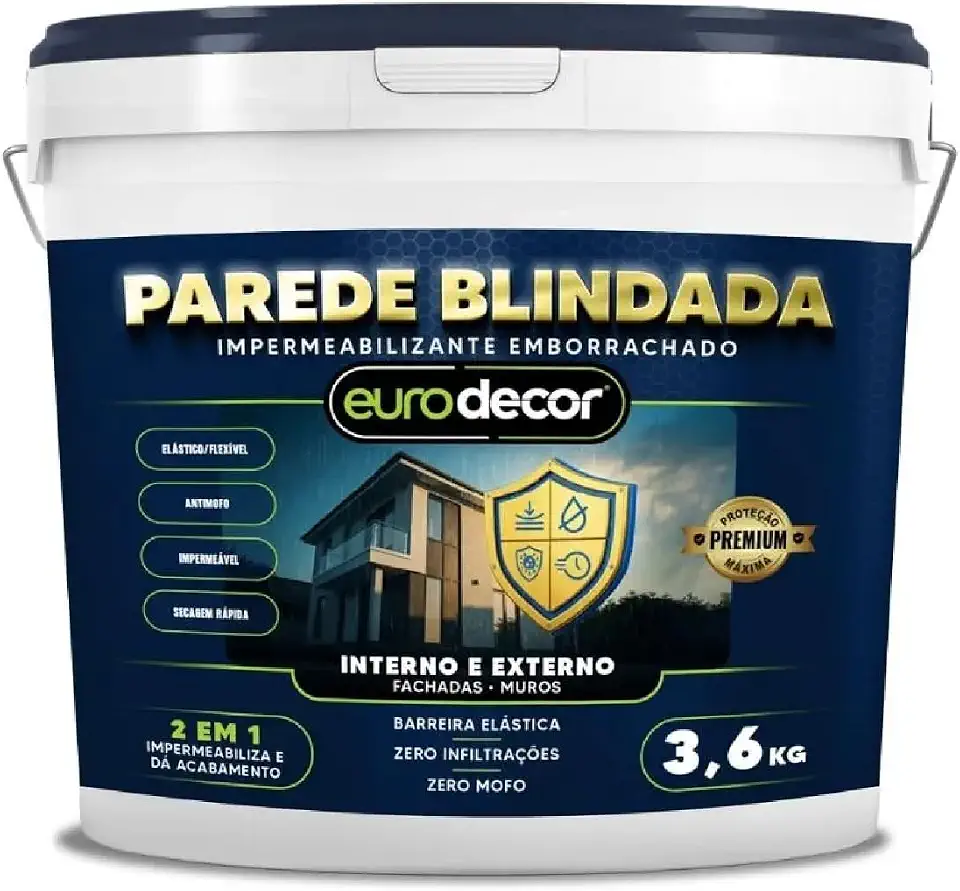 Parede Blindada Euro Decor Tinta Emborrachada 3,6KG Fácil Aplicação Proteção Contra Infiltrações (Grafite)