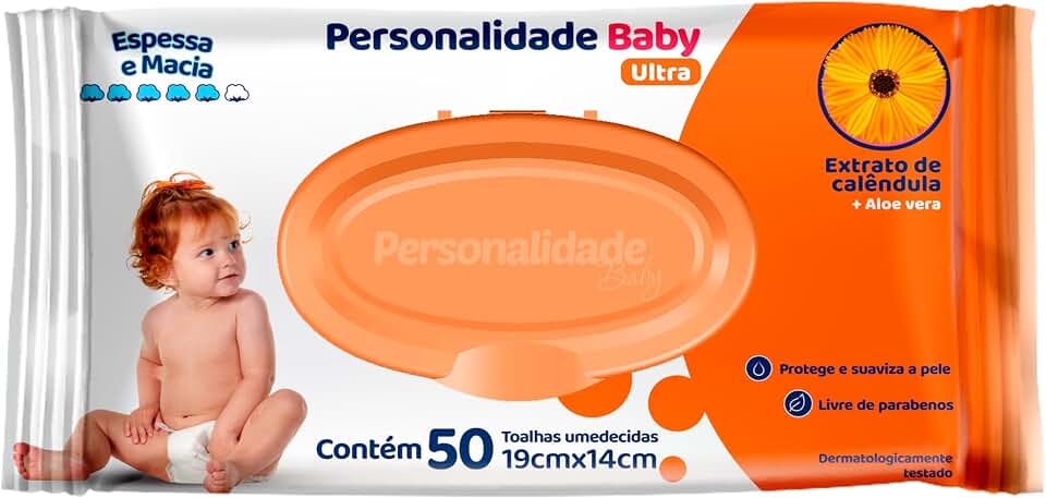 Toalha Umedecida Personalidade Baby Ultra Extrato de Calêndola e Aloe Vera 50 unidades 19cm X 14cm