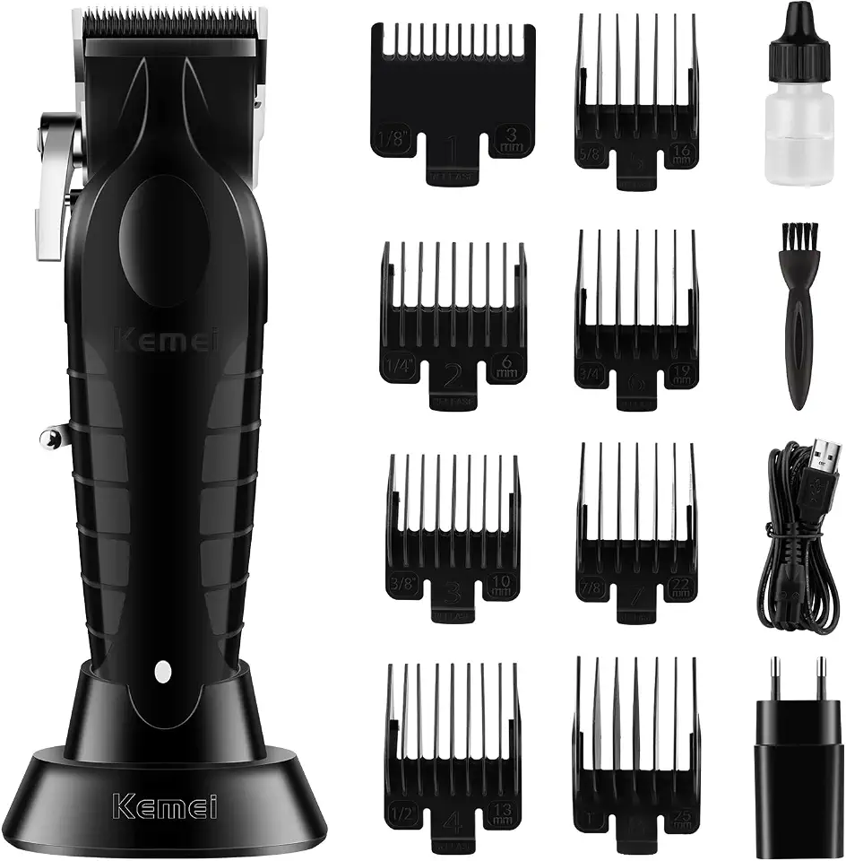 KEMEI Aparador de cabelo preto para homens, lâmina ajustável, sem fio, barbeiro profissional, cortador de cabelo sem fio recarregável por USB km-2296