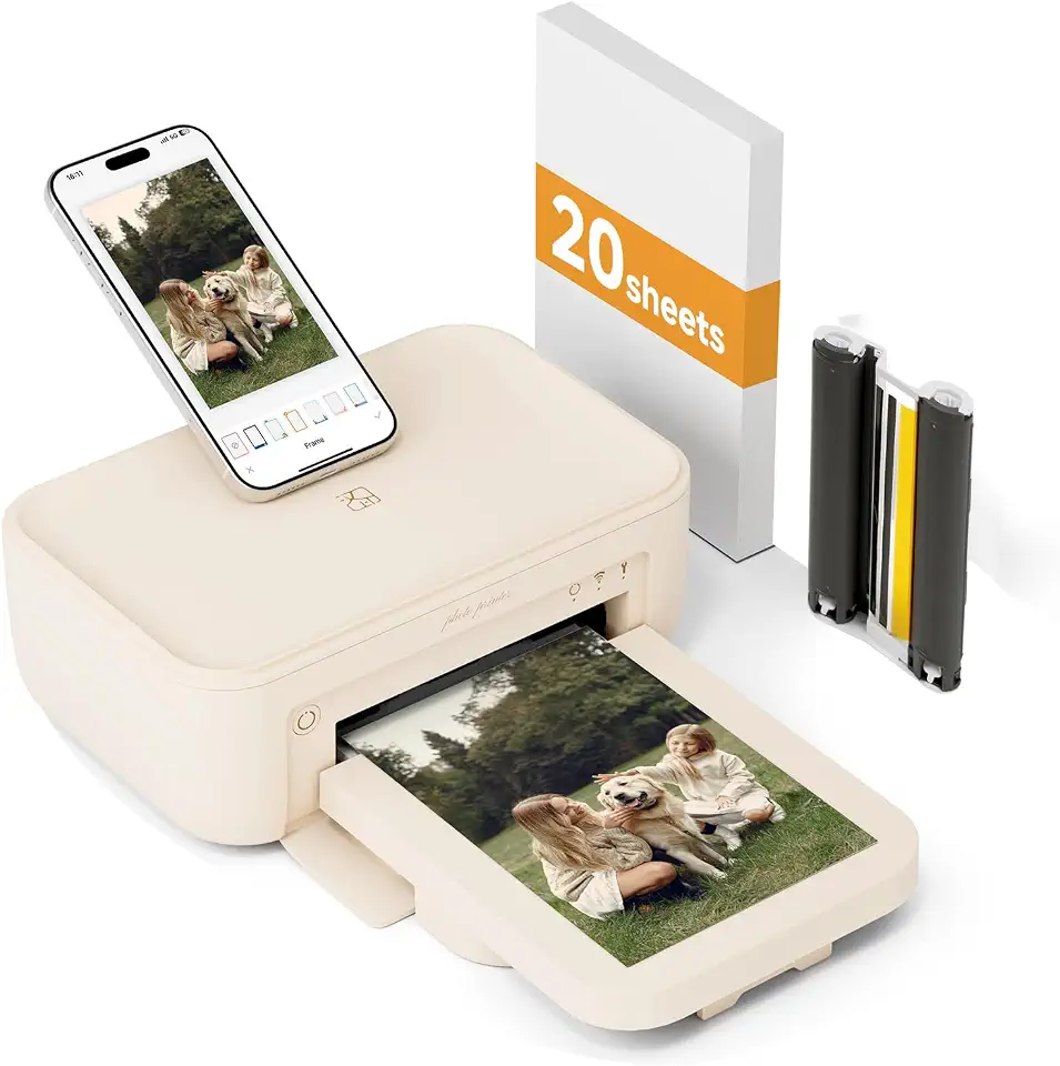 HPRT Impressora fotográfica de 10 x 15 cm, Wi-Fi colorida para iPhone, Android, smartphone, sublimação térmica de fotos para uso doméstico, 20 folhas de papel fotográfico e 1 cartucho