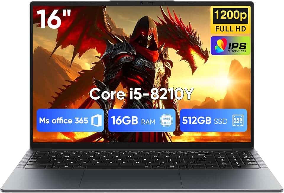 EYY Laptop de 16 polegadas, processador Intel Core i5, laptop Win 11 Pro, 16 GB de RAM, SSD de 512 GB, tela FHD 16:10 de 1920 x 1200, tela FHD 16:10, notebook de escritório com teclado retroiluminado