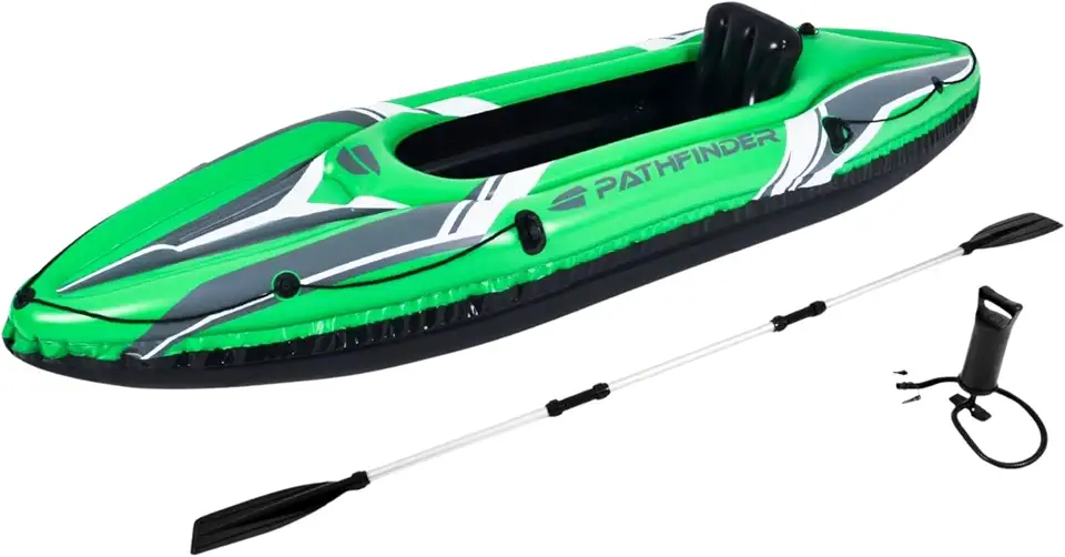 Pathfinder Caiaque Inflável Individual, Verde e Preto, com Remo e Bomba