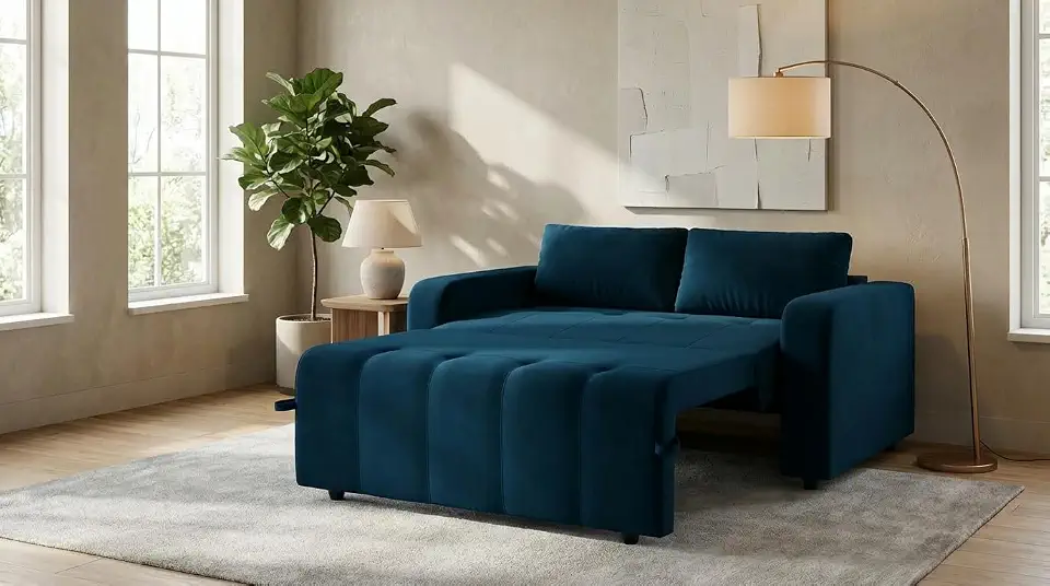 Sofá Cama 3 Lugares Retrátil e Reclinável Amora New 1,38m Suede Veludo (Azul)