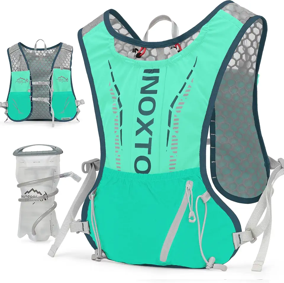 INOXTO Mochila de colete de hidratação, leve, para corrida, água, com bolsa para bexiga de água de 1,5 L, mochila para caminhada, corrida, ciclismo, corrida, maratona para mulheres, homens e crianças