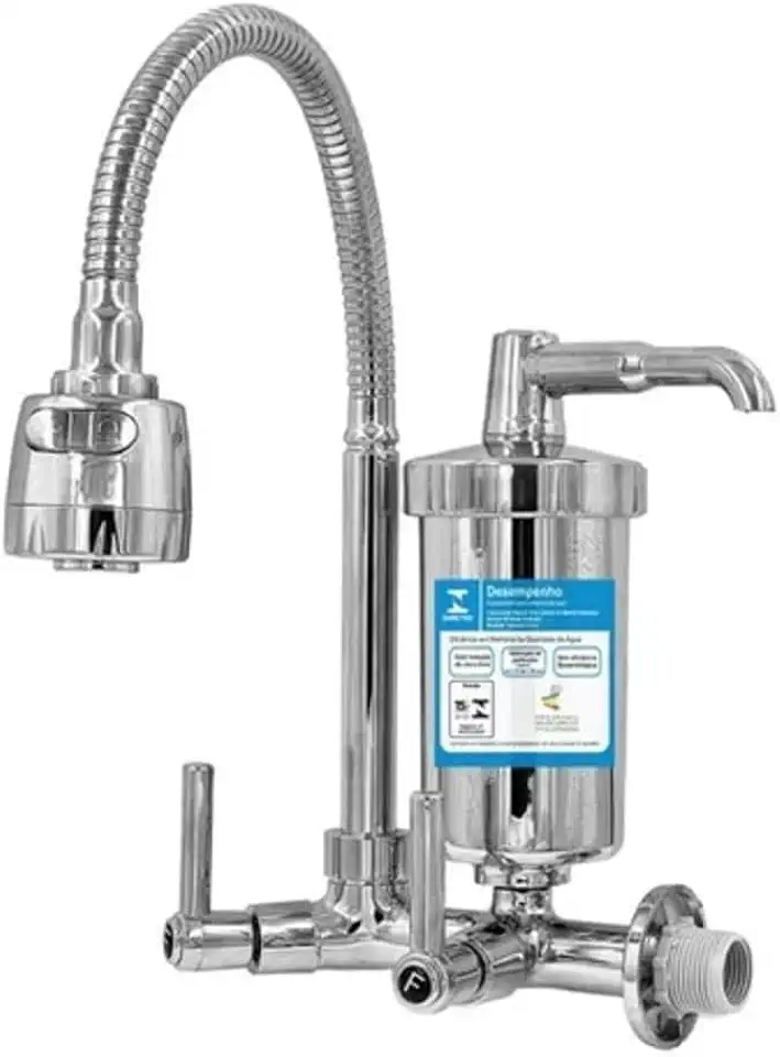 Torneira Flexível de Inox Com Filtro Para Cozinha Instalação de Parede - Ouro Metais