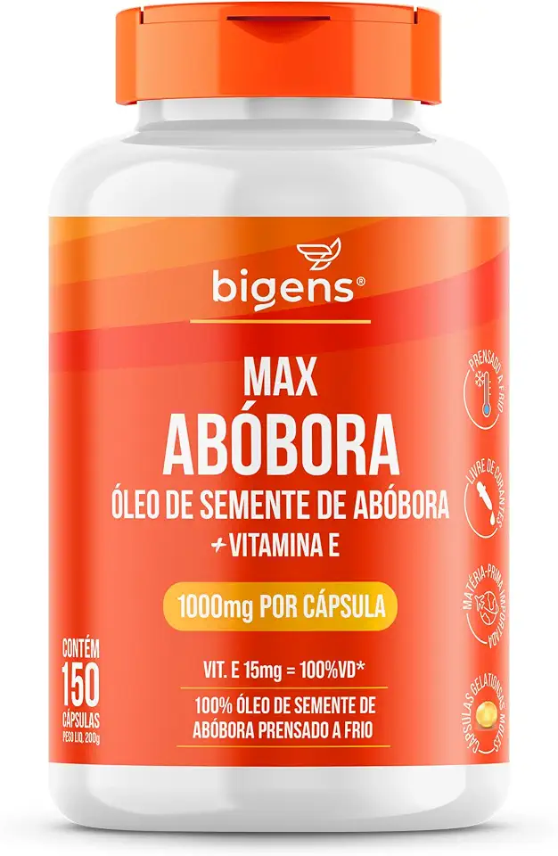 Max Abóbora, Óleo de Semente de Abóbora com Vitamina E, 1000mg, Prensado a Frio, Biogens, 150 cápsulas