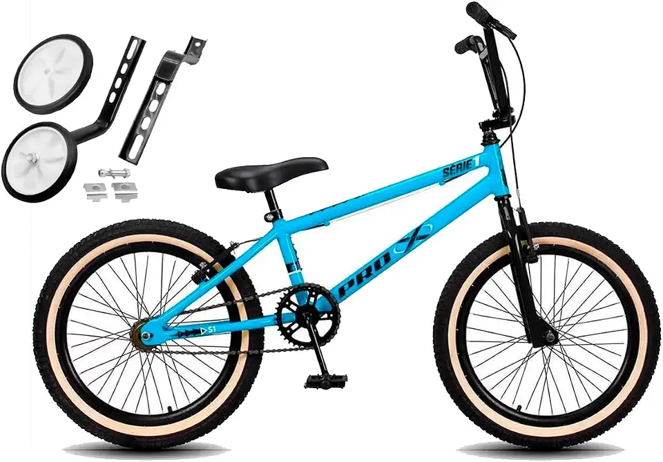 Bicicleta Infantil Masculina Aro 20 BMX PRO X S1 Faixa Bege V-Brake e Rodinhas