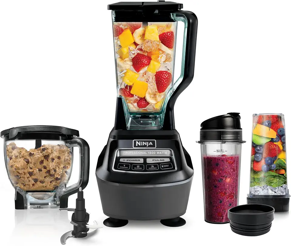 Ninja Mega Kitchen System (BL770) Liquidificador/processador de alimentos com base Auto-iQ de 1500W, jarro de 2,041 g, tigela de processador de 1,8 g, (2) copo de 473 ml para vitaminas, massa e mais 1