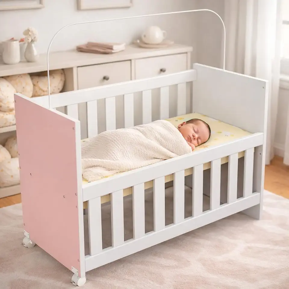Mini Berço Infantil Nina 2 em 1 Chiqueirinho com Rodízios e Colchão Incluso Portátil Moderno Confortável Seguro Recém-Nascido Bebê Menina Menino Suporte Mosqueteiro (Branco/Rosa)