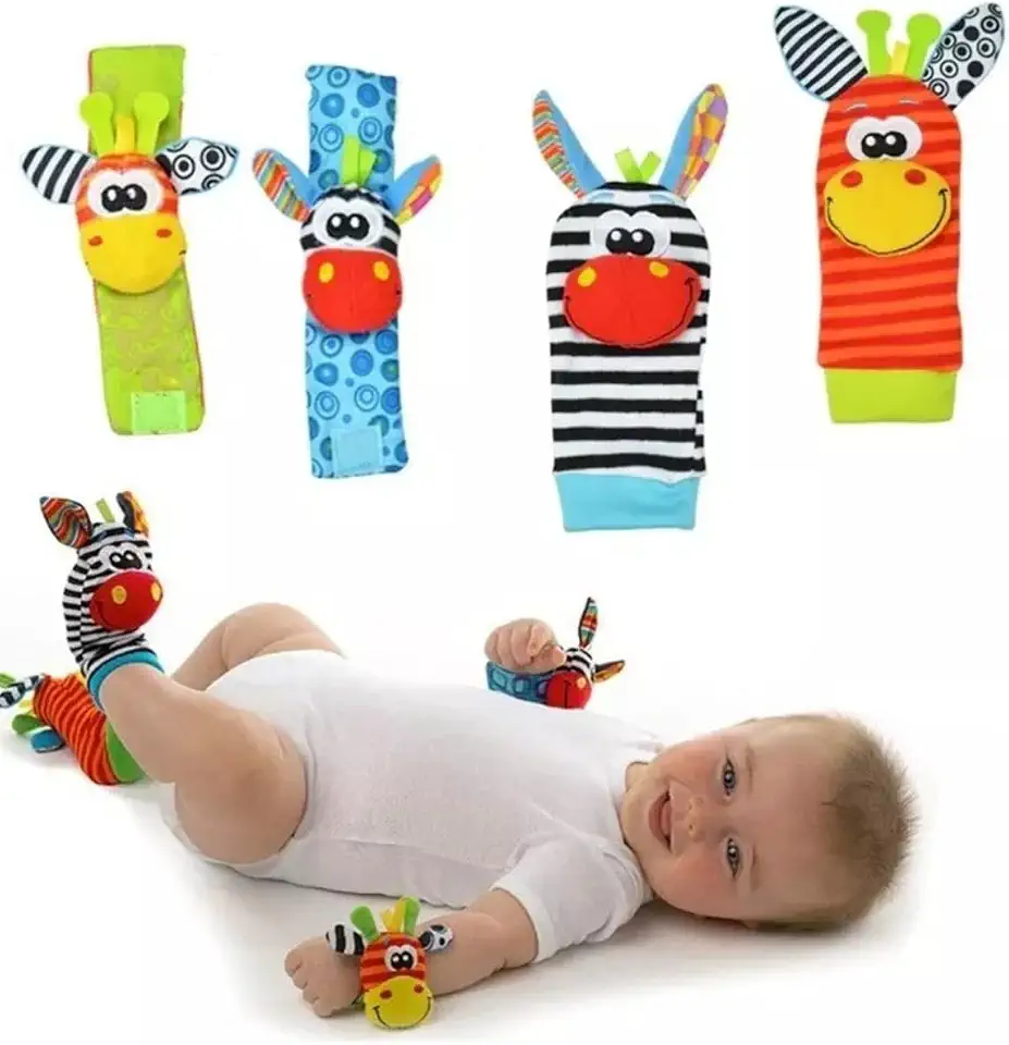 Kit Meias e Pulseiras com Chocalho para Bebê 4 Peças Infantis