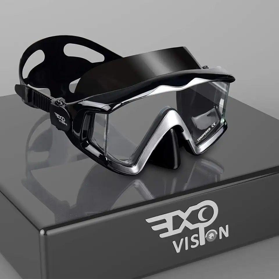 EXP VISION Máscara de mergulho para adultos Pano 3 com visão panorâmica, lentes de vidro temperado, máscara de mergulho, óculos de natação premium com cobertura de nariz para snorkeling, natação e natação