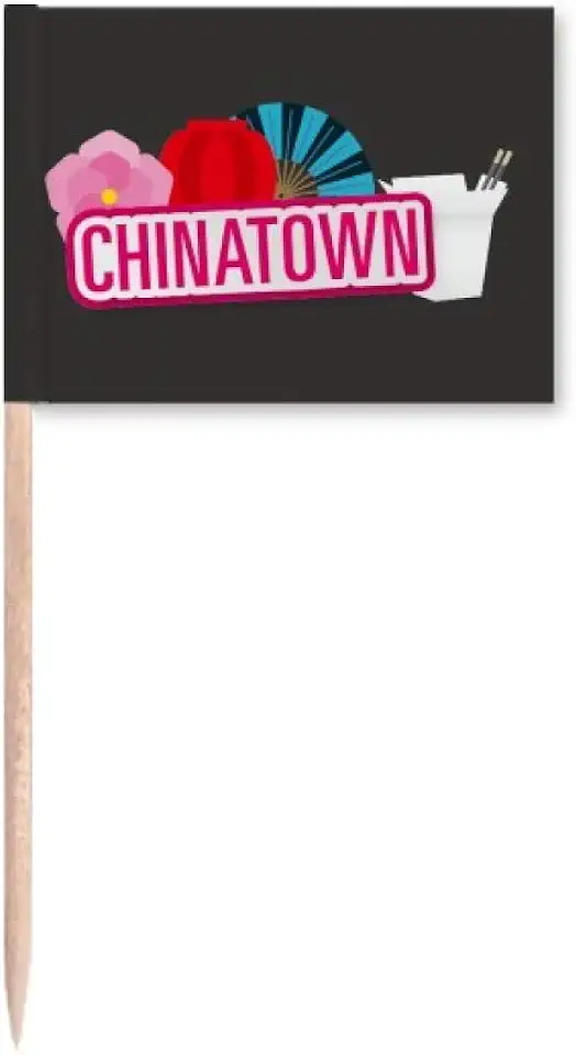 Ventilador de lanterna de flores vermelho China Town bandeiras de palito de dente marcador Topper Decoração de festa
