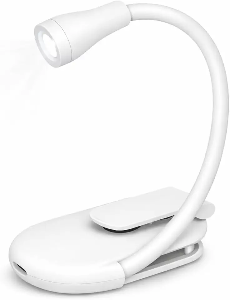 Luz de Leitura Para Livro Luminária de Livros Com Clips, LED Quente Neutra Fria - Ideal para Estudar ou Ler a Noite - Recarregável USB (BRANCO)
