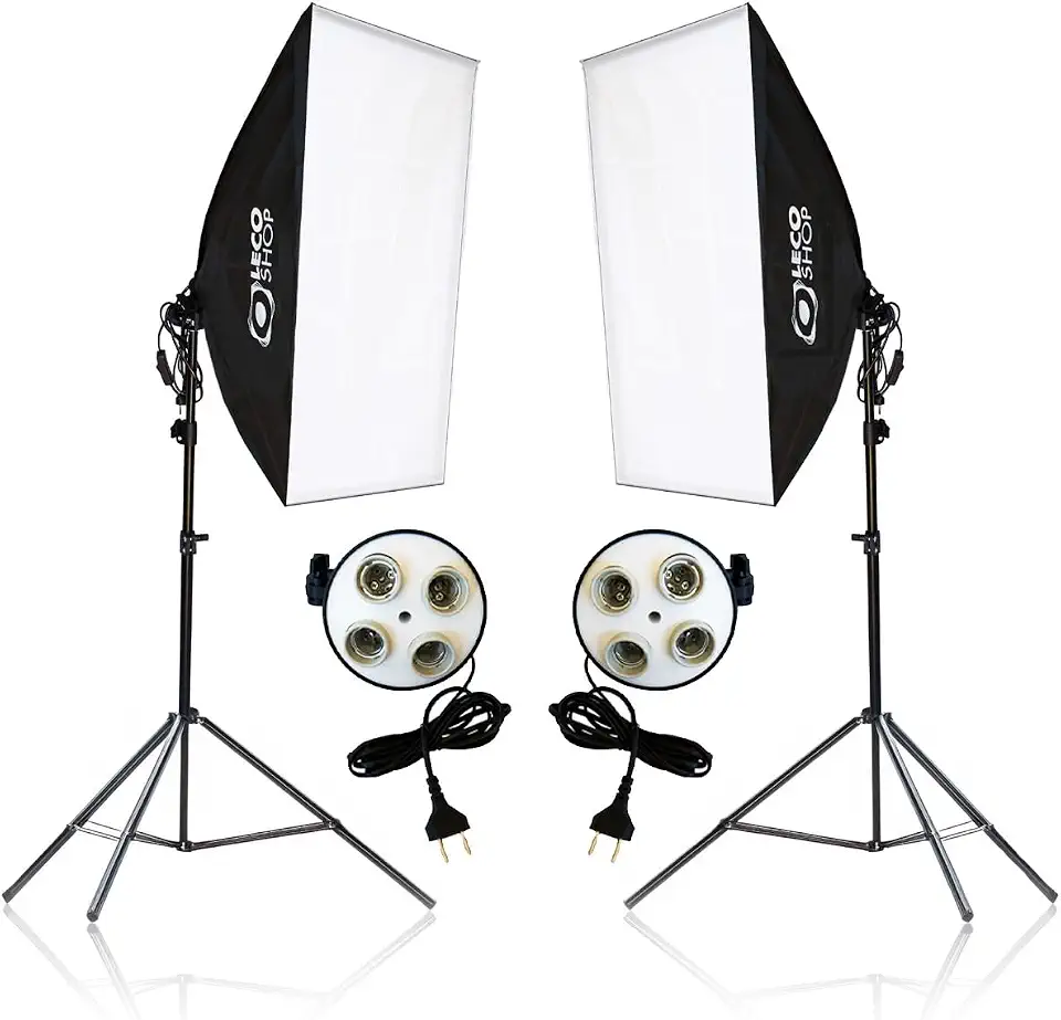 Kit Softbox Iluminação Contínua 2x 50x70cm com Tripés 2m e Soquete Quadruplo – Estúdio Fotografia, Vídeo, YouTube, Lives e Maquiagem
