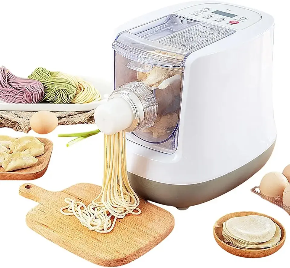 Máquina de macarrão elétrica, máquina automática de macarrão com 13 formas de massa, máquina de macarrão pode fazer macarrão longo, espaguete, macarrão, branco (110V, plugue EUA)