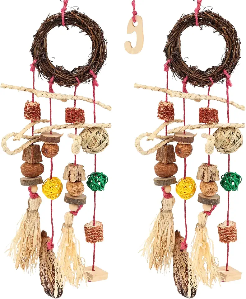 2 peças de brinquedos de mastigar pendurados em coelhos, brinquedos de coelho natural sem corante, brinquedo para mastigar animais pequenos para porquinho-da-índia, chinchila, hamster, rato e