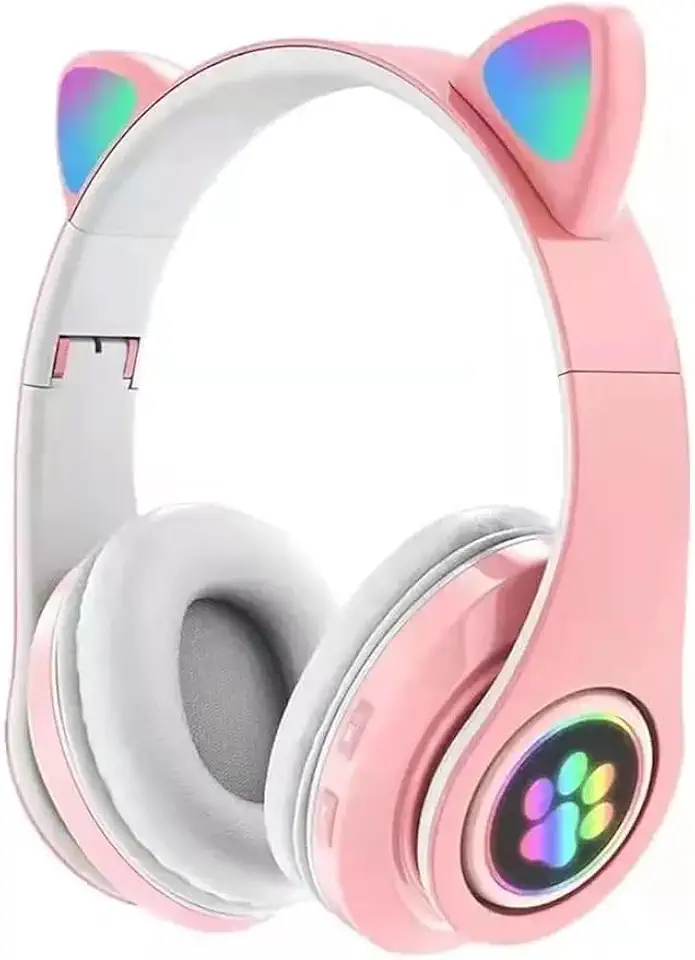 Fone de Ouvido Infantil Bluetooth Sem Fio com LED Orelha de Gatinho – Headphone Ajustável, Som Estéreo, Microfone Integrado, Confortável, Bateria Recarregável, Unissex (Cores Sortidas)