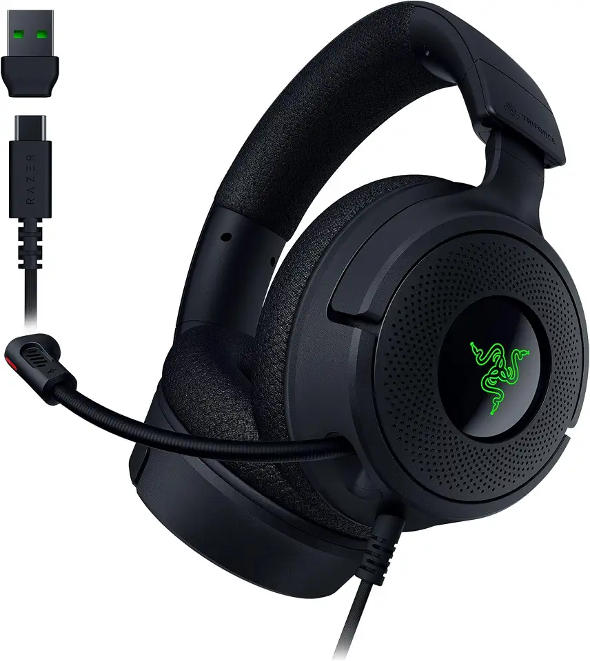 Razer Fone de ouvido para jogos Kraken V4 X com fio: drivers de 40 mm - microfone cardioide - almofadas de espuma de memória - iluminação RGB cromada - cabo tipo C e tipo A - para PC, Mac, PS5