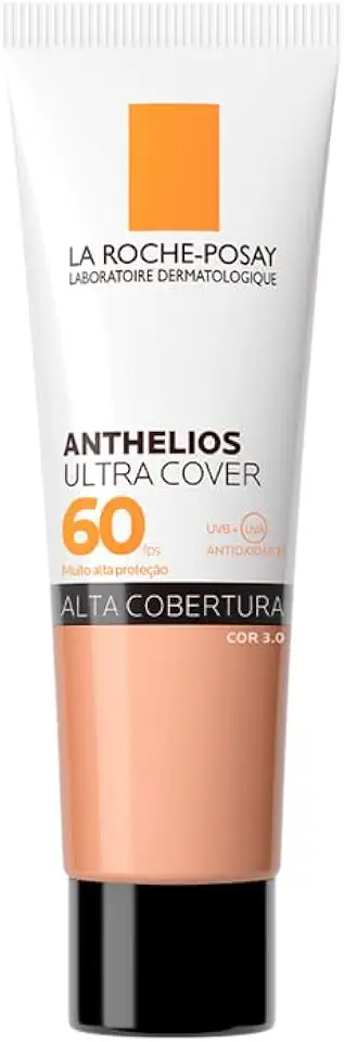 La Roche-Posay, Ultra Cover, Protetor Solar com Cor e Performance de Maquiagem, 12h de cobertura de base em uma única camada, Textura Fluida, Oil free, Toque Seco, FPS60, 30g