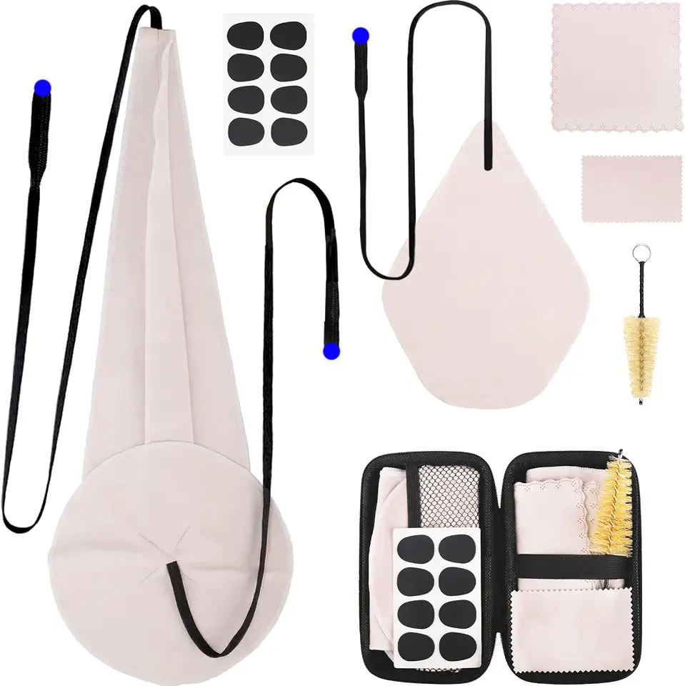 Kits de limpeza de saxofone com estojo para instrumentos de trompete de flauta de saxofone e clarinete, 8 peças, almofada de bocal de saxofone, escova de bocal pano de limpeza de microfibra (bege)