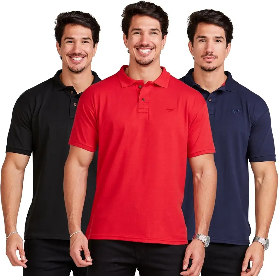 Camisa Polo Tecido Piquet Básica Masculina Kit 3 Peças