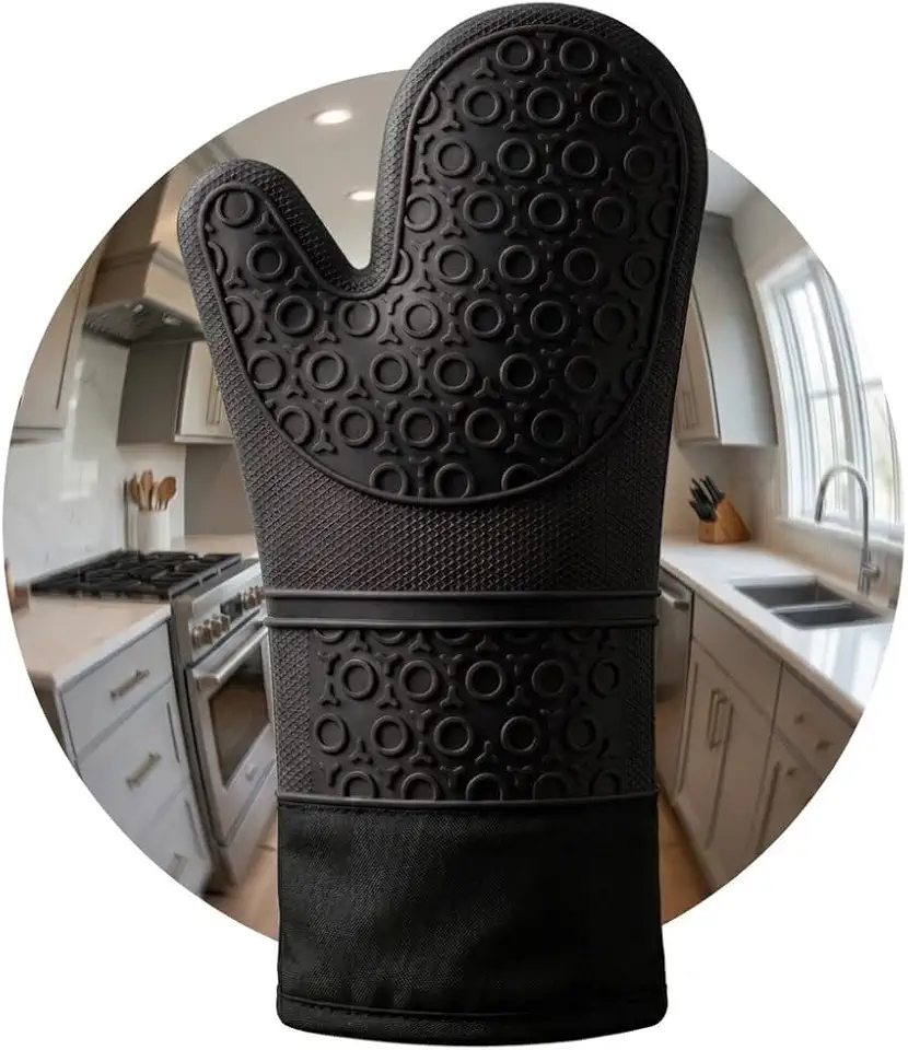 Luva Térmica Extra Longa Resistente ao Calor | Silicone com Forro Interno Macio – Pegue Panelas, Formas e Assadeiras Quentes, Use no Forno e no Churrasco com Pegada Firme Antideslizante