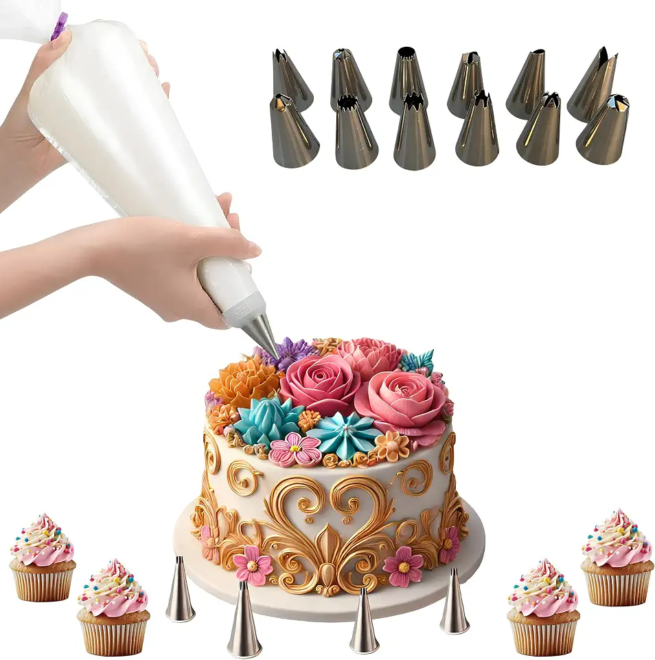 Bico De Confeitar 12 Bicos + Saco Manga Reutilizável e Acoplador Profissional Qualidade Premium Confeiteiro Decoração de Bolos e Cupcakes Confeitaria