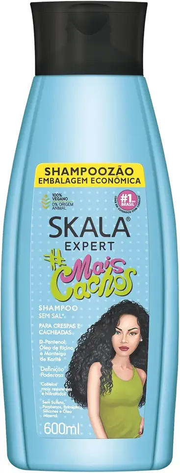 Shampoo #Mais Cachos, 600ml, Sem Sulfato, com D-Pantenol e Manteiga de Karité, Vegano, para Cabelos Cacheados e Crespos