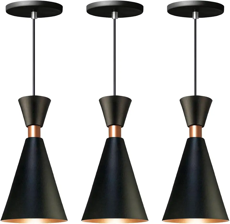 Kit 3 Luminária Pendente Mini Pequim Preto 24 cm para Balcão Bancada