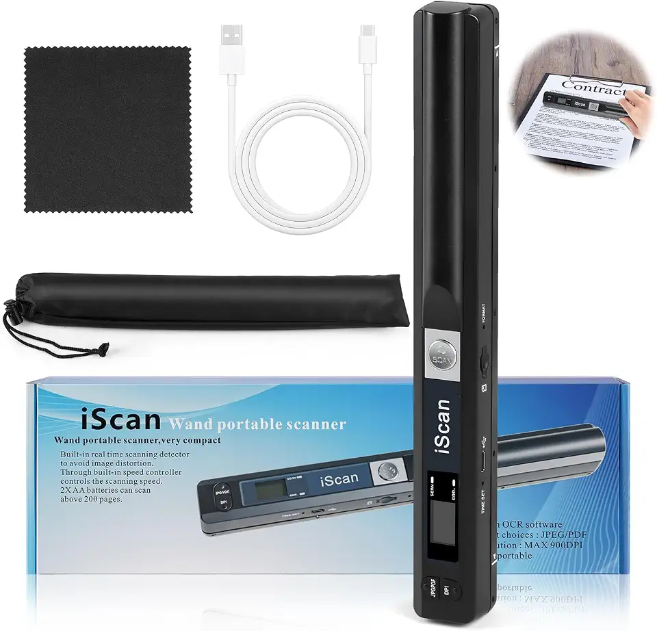 900 DPI Scanner de Documentos Portátil, Mini Scanners de Recibos, Scanner de Fotos, Varinha para Uso Doméstico, Scanner de Imagem Móvel Portátil, Leitor de Documentos em Varinha