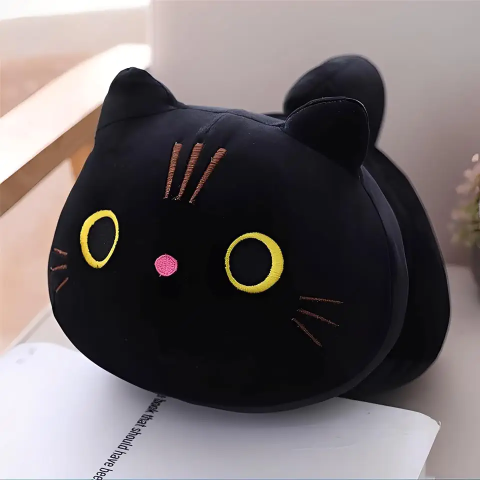 Gato De Pelúcia Fofo Almofada 20 Cm - Gatinho Kawaii Preto