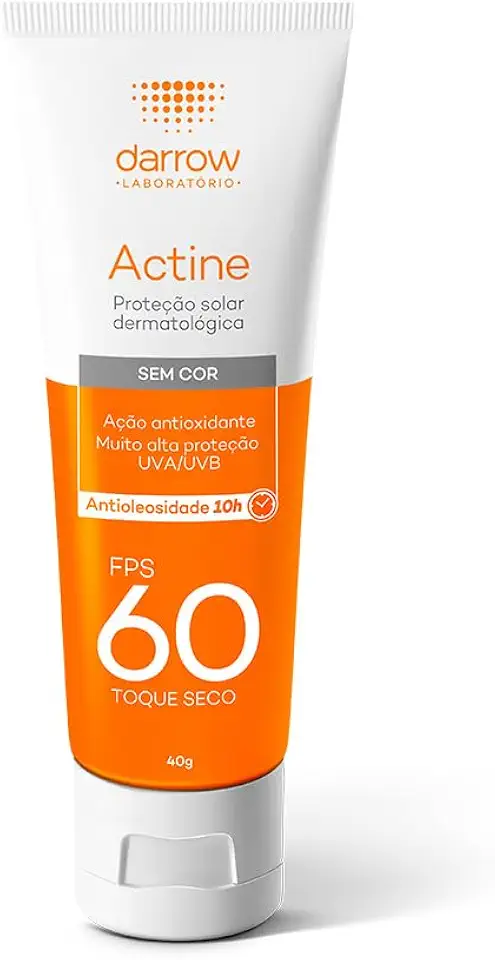 Darrow Actine Protetor Solar Dermatológico FPS 60 com Ação Antioxidante e alta proteção UVA/UVB, Controla Oleosidade e com Toque Seco, 40g