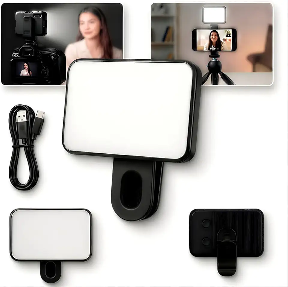 Luz de selfie para Vídeo com Presilha perfeito para Celular, Computador, Portátil, Recarregável USB, para Fotografia, Selfie, Videoconferência, Led premium