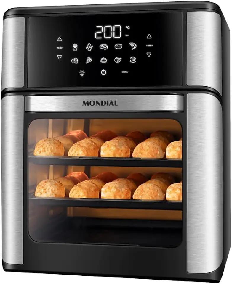 MONDIAL Fritadeira Air Fryer Forno Oven 12L, Preto/Inox, 2000W, 220V - AFON-12L-BI